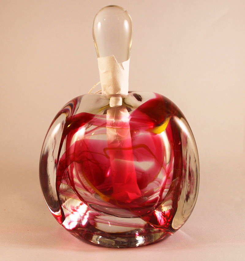 Art Glass Perfume Bottles By Adam Jablonski Boha Glass   Jablonski Red Art Glass Perfume Bottle 