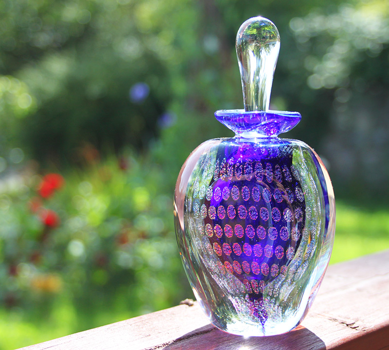 Blown Glass Perfume Bottle Cobalt Blue Peacock By David New Small