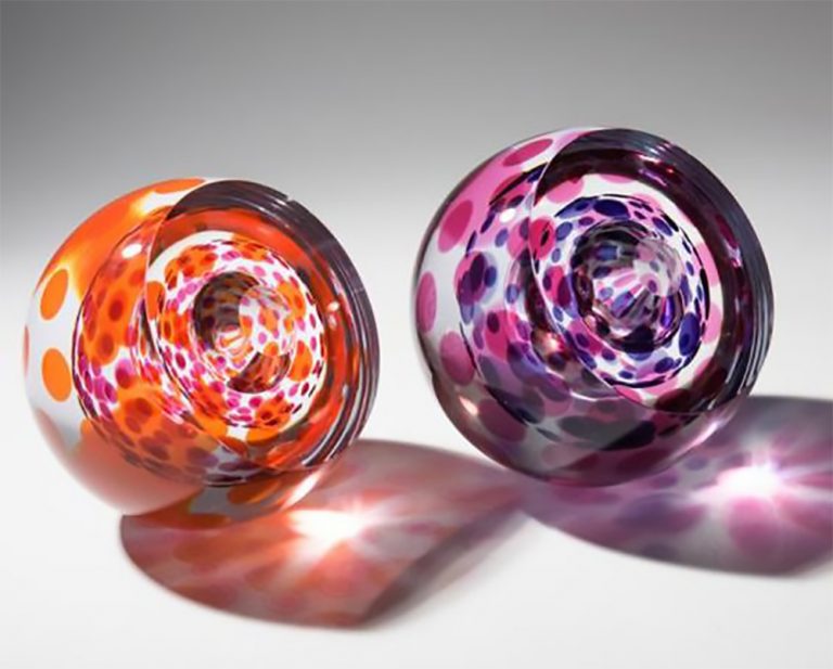 Handmade Glass Art 'Orange and Pink Otty' by Katherine Huskie