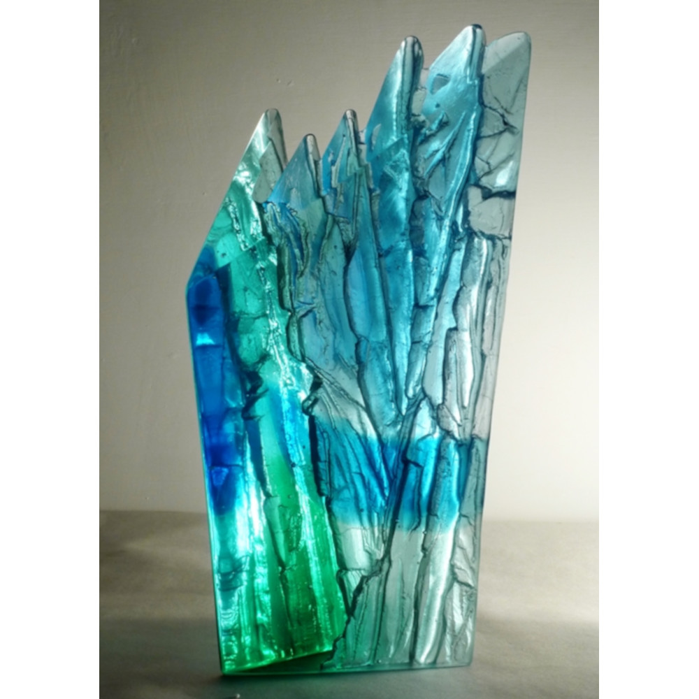 Contemporary Glass Sculpture Blue Cliff By Crispian Heath