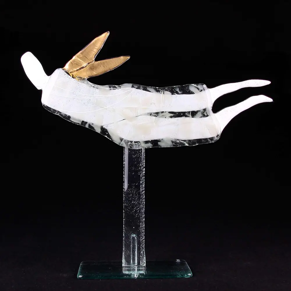 Angel Glass Sculpture I 'Flying Golden Angel' by Maciej Habrat