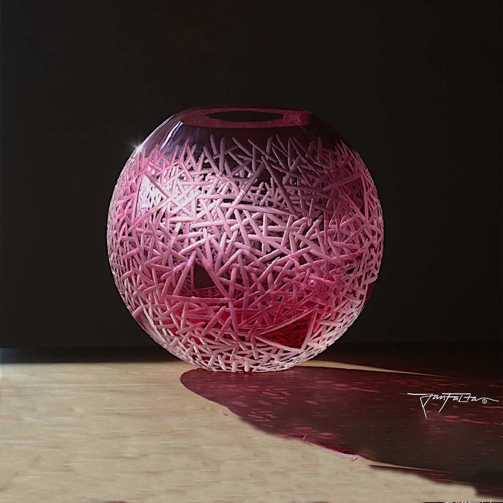 Round Glass Vase I Pink Triangles I By Jan Falta I Boha Glass   Round Glass Vase 